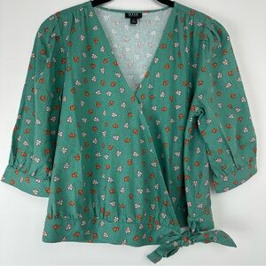 A.n.a. Women's Wrap Top Size Medium Blue Floral‎ Linen Blend Cottagecore